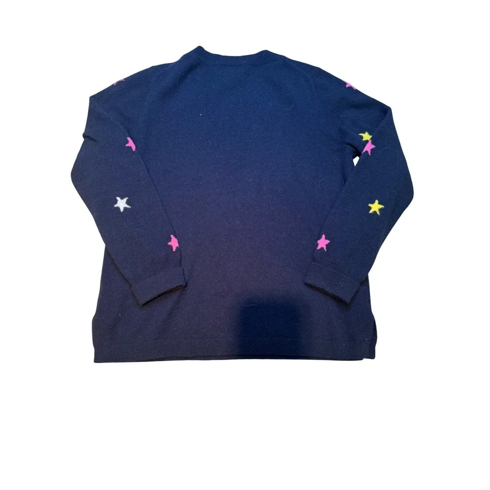 J.Crew Navy Blue 100% Cashmere Star Print Crewneck‎ Sweater Womens Medium M